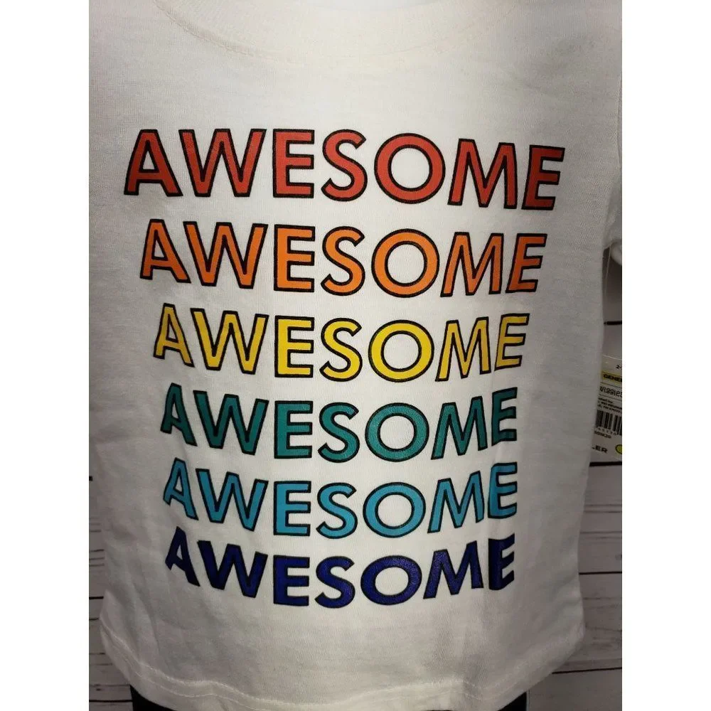 Swiggles‎ Awesome wording rainbow colors white shirt blue shorts size 2T outfit